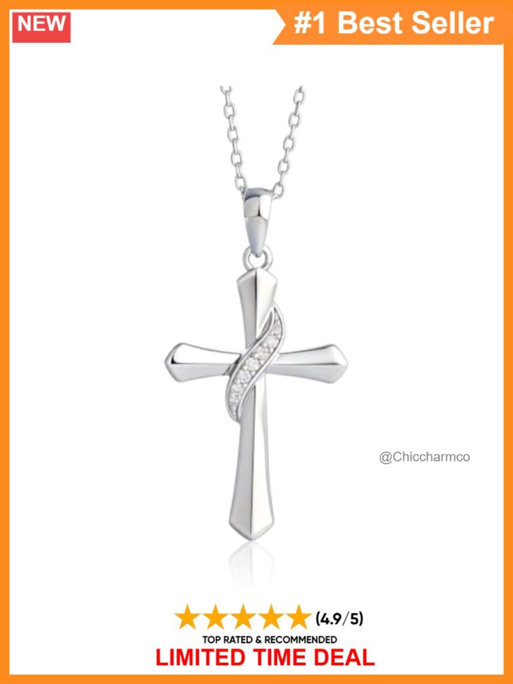 925 Sterling Silver Lab Grown Diamond Cross Necklace Pendant 18in